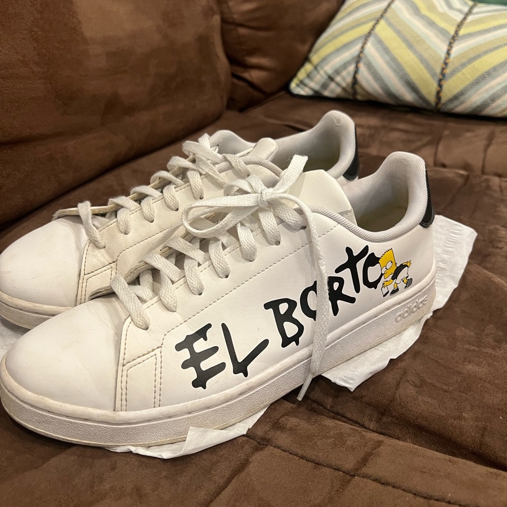 White Sneakers with Cartoon Graphic